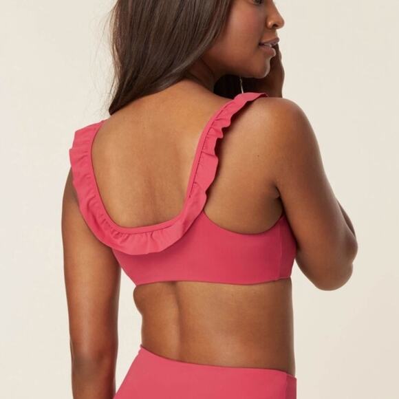 NWT Andie Swim The Hydra Bikini Top Ruffle Trim Rosette Pink Size Large - Picture 3 of 6